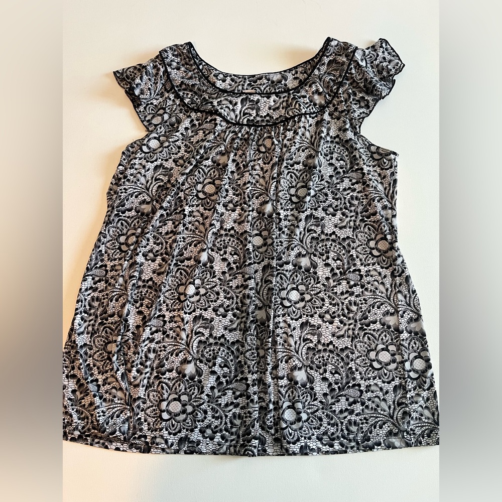 Newport Women's Flutter Sleeve Black and White Floral Silky Sleeveless Top 2x